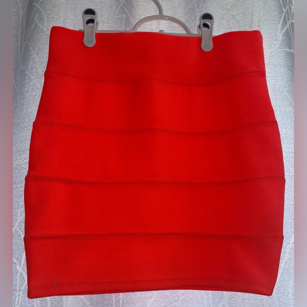 Neon Orange Ribbed Mini Pencil Skirt Cocktail